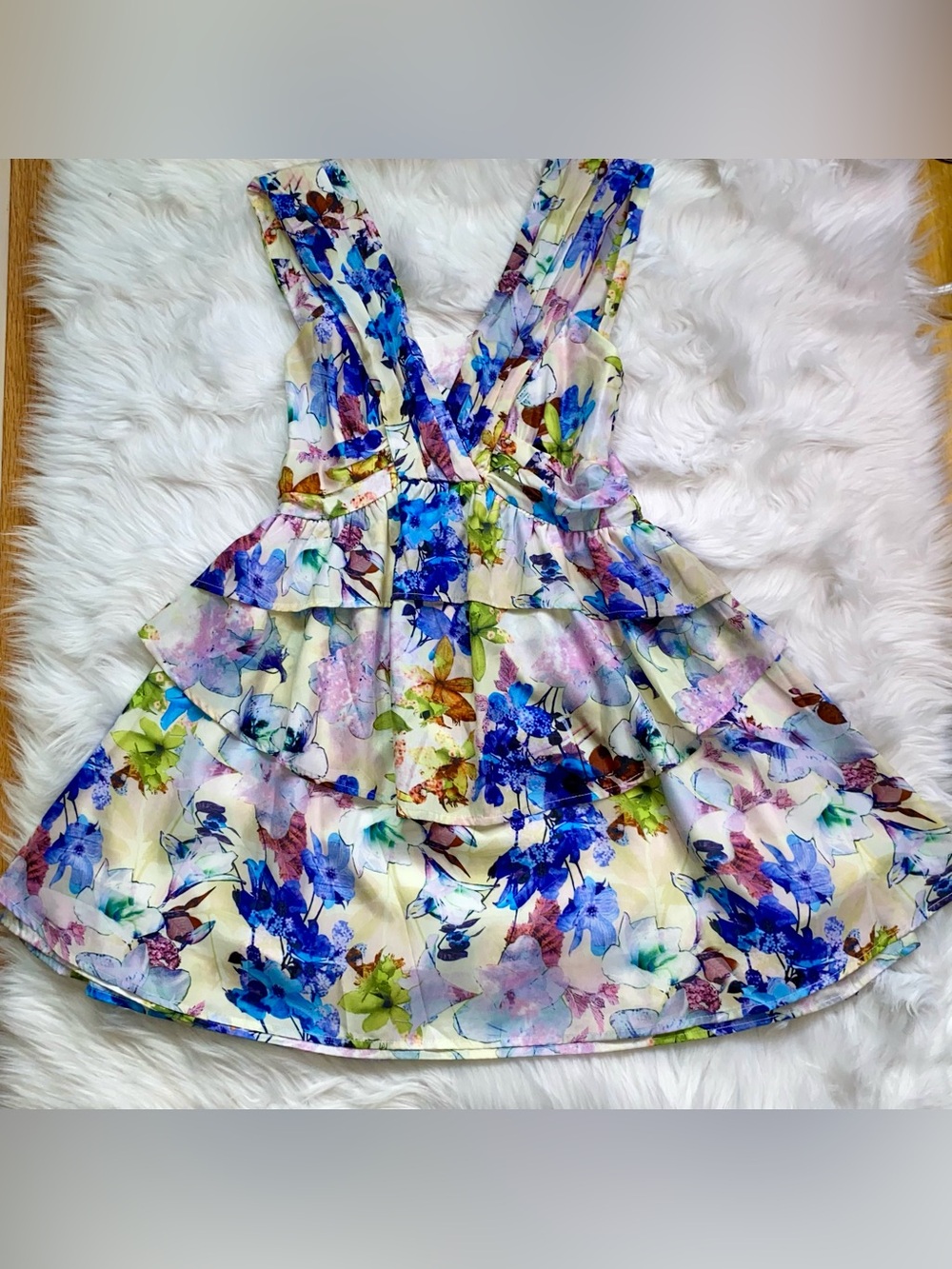 J.O.A. Los Angeles Botanical Watercolor Tiered Ruffle Mini Dress | Size XS